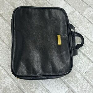 Shiseido Black Leather Laptop Bag with Gold Accent